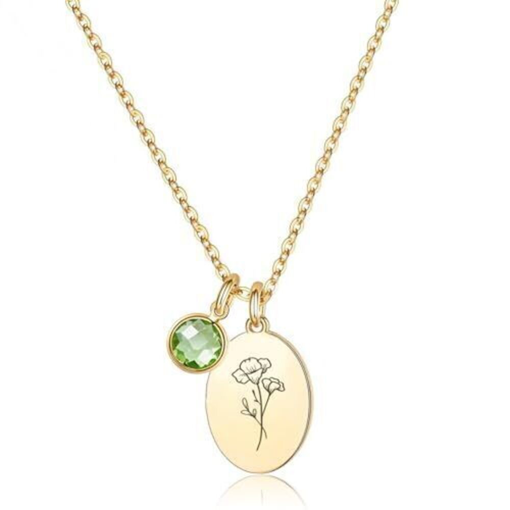 2585 Birth Flower Necklaces , 18K Gold Plated Dainty Birthstone Pendant